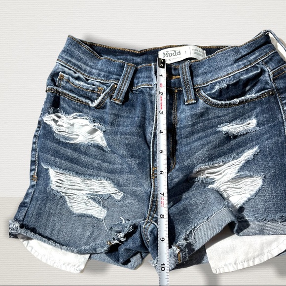 🟢5/$25 MUDD Distressed Denim Jeans Shorts High Rise Shortie FlexStretch Sz 1 - Picture 4 of 16